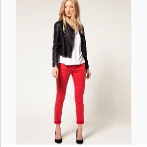 bright red j. crew pants